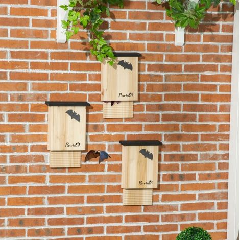 Set de 3 casas para murciélagos de madera tratada, resistentes a la intemperie, natural y negro (1/5)