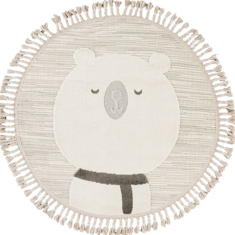 ZOOLIA - Tapis rond enfant doux texturé ours blanc 130x130 (1/5)