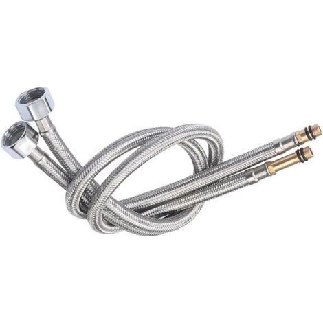 Flexible tressé inox 304 haute pression – Tuyau anti-explosion 60 cm pour chauffe-eau, lavabo, robinet avec embout 1/2" (1/5)