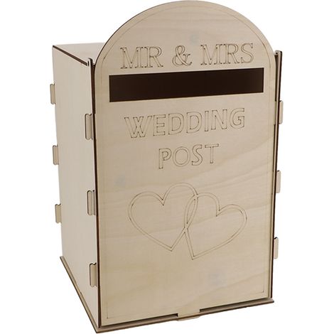 Boîte aux lettres de mariage en bois avec serrure à clé, en contreplaqué, fabriquée artisanalement. Boîte aux lettres vintage exquise pour réception, anniversaire de mariage, fête en forme de cœur. (1/5)