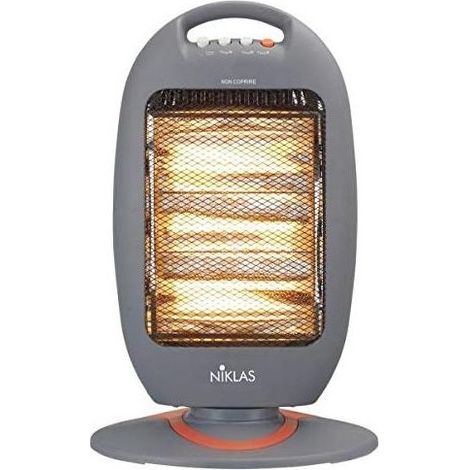 Radiateur halogène électrique 1200W Niklas Corps en ABS gris Oscillant. Sécurité anti-bascule
