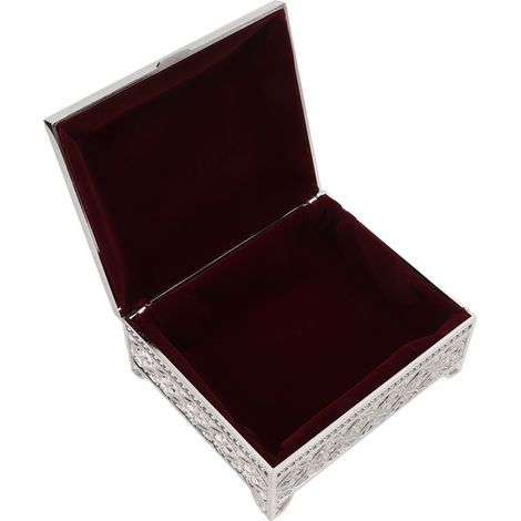 Boîte à bijoux vintage en alliage de zinc à couvercle rabattable, ornée d'un motif de rose en relief, boîte cadeau pour femme, argentée.
