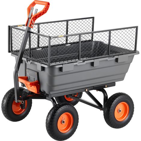 Mophorn Carrello da giardino con capacità di 544 kg, dotato di recinzione per lo stoccaggio, maniglia regolabile, sistema di scarico rapido e ruote girevoli, ideale per trasporto di piante e terra (1/5)
