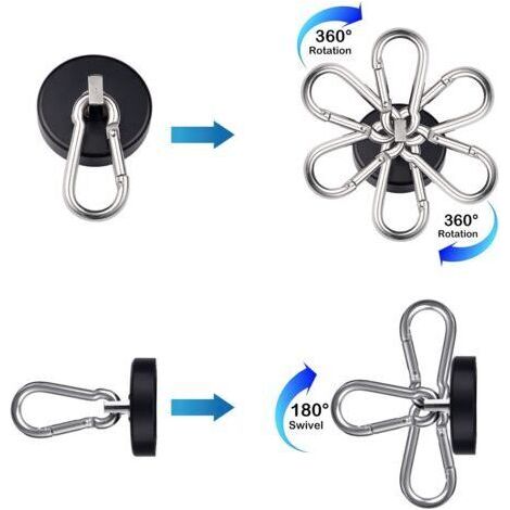 NALOOKAMIC  Deux crochets magnétiques noirs avec mousquetons rotatifs, résistance à la traction maximale de 75 kg, pour la suspension.