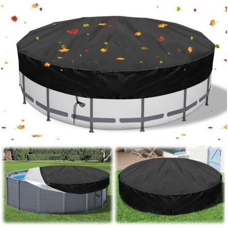 Bâche 4 Saisons pour Piscine Hors Sol, Bâche Protection pour Piscine, Couverture de Extérieur Ronde Spa Baignoire idéale pour Garder Votre Piscine Propre (φ210H 30cm Noir) (1/4)