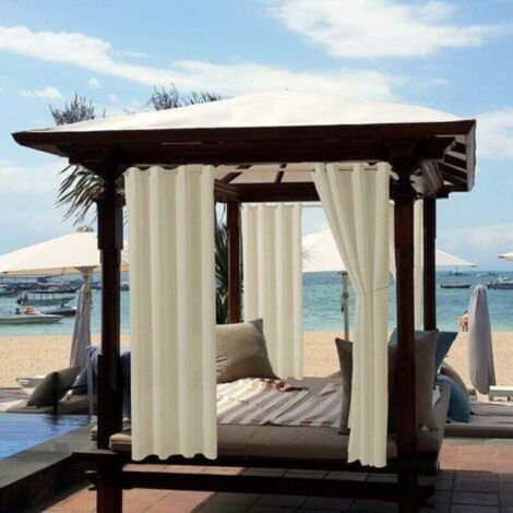 Wasserdichte Outdoor-Vorhänge, wärmeisolierende Verdunkelungsvorhänge für Pergola, Gartenhaus, Pavillon, Veranda/Terrasse (132213 cm, Beige) (1/5)