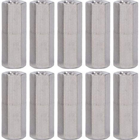 10 écrous de raccordement hexagonaux M6x1 L30mm en acier inoxydable 304 antirouille et anticorrosion, connecteurs de tige filetée