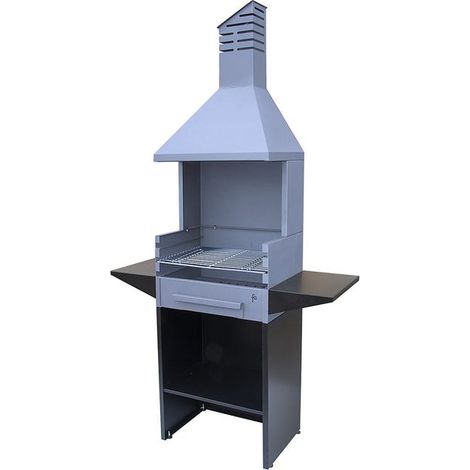 FLORES CORTES - 33707 - Barbacoa Jardin para Leña y Carbón con Campana 600 mm. 3 Alturas