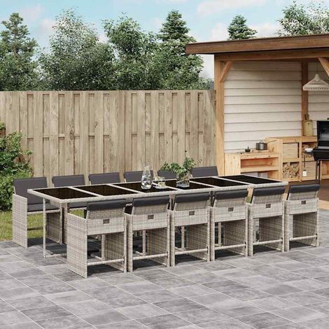 Ensemble à manger de jardin et coussins 13 pcs-Salon de jardin gris clair rotin 822692 (1/5)