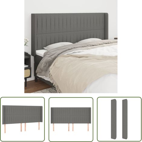 Tête de lit avec oreilles Style Classique Armoire de lit - Gris foncé 203x16x118/128 cm Tissu BV350818 - BonneVie (1/5)