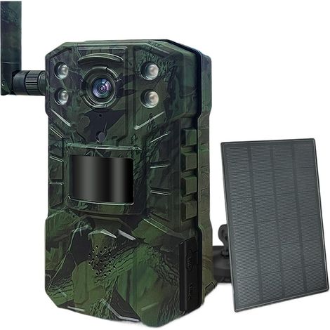 Caméra Faune Sauvage Caméra De Chasse Solaire 4G LTE, Carte SIM 14mp 4g, Détection Mouvement PIR 20M, for La Faune avec Dispositif Vision Nocturne 30M Surveillance Fiable Précise(Light Green) (1/4)