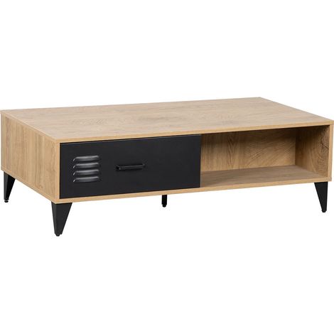 Tribeca - table basse - effet bois et métal noir - 1 tiroir et 1 niche - 110 cm (1/5)
