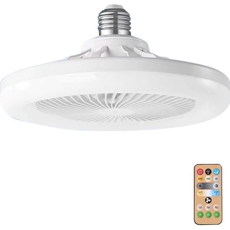 Ventilador de techo con LED y control remoto, ventilador de pie silencioso con bombilla E27, luz de ventilador de 3 velocidades para sala de estar y comedor.