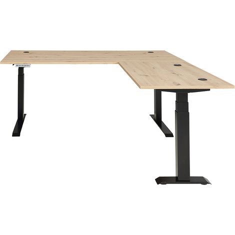 Winkelschreibtisch, höhenverstellbar 64-129cm, graphit mit Eiche, MANRESA-36 (1/5)
