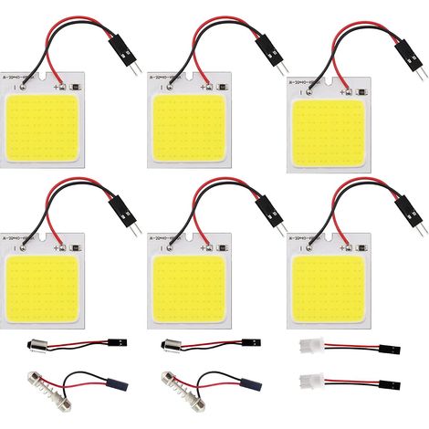 Lot de 6 panneaux LED 5050 48-SMD pour plafonnier intérieur de voiture, 12V DC, blanc (1/5)