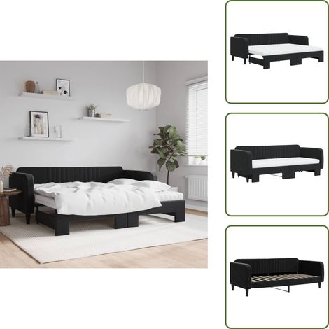 The Living Store Tagesbett Ausziehbar mit Matratzen Schwarz 90x200 cm Samt - Schlafsofa (1/5)