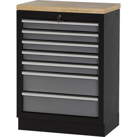 Armario base de 7 cajones con encimera de madera y cerradura ALYCO