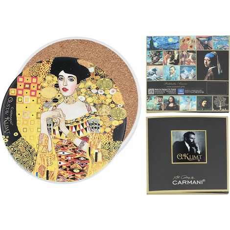 Carmani. Posavasos de cerámica, redondo (aprox. 10,5 cm) - Klimt/Adele (1/4)