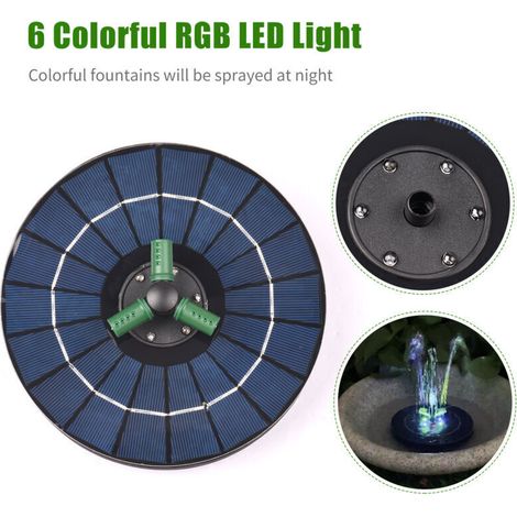 Pompa solare colorata da 4W con ugello girevole a 360°, luci LED RGB, pompa dell'acqua solare con spegnimento automatico, fontana rotonda per abbeveratoi per uccelli, giardini e piccoli laghetti. (1/5)