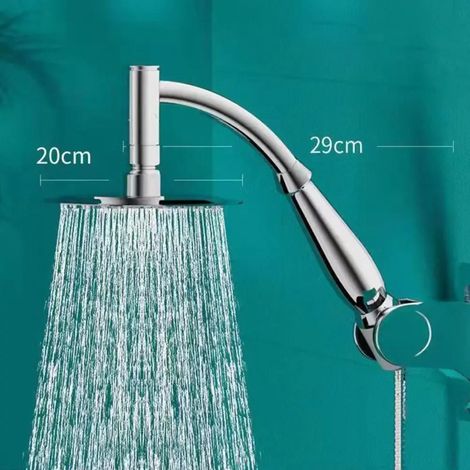 Pommeau de douche haute pression (rond de 20 cm) avec flexible de rallonge courbé en acier inoxydable