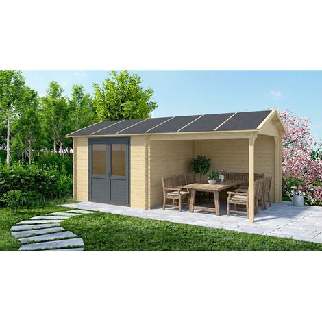 Abri de jardin en bois - 17,40m2 - 5,79x3m - Ep. 28mm - Couleur: naturel (1/5)