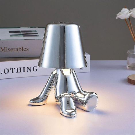 Touch-Nachttischlampe, goldene Thinker-Schreibtischlampe, kabellos, wiederaufladbar, tragbar, dekorativ, mit USB-Ladefunktion – Silber (1/5)