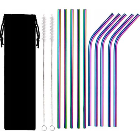 10x wiederverwendbare, umweltfreundliche Strohhalme in Regenbogenfarben aus Metall (1/5)