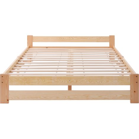 Cama futón de madera de pino natural 200 x 140 cm con cabecero y somier de láminas (1/5)