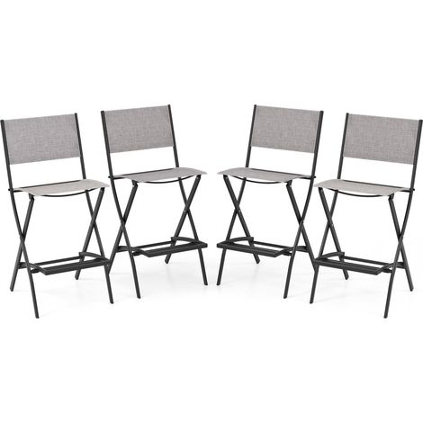 COSTWAY Outdoor Bar Chair Set of 4 Folding Bar Height Stool w/Footrest-Grey (1/5)