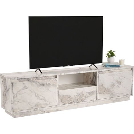 Dmora - Fernsehschrank Lovere, Ständer für Wohnzimmerfernseher, Niedriges Wohnzimmer-Sideboard, TV-Ständerbasis, 160x30 h42 cm, Marmor