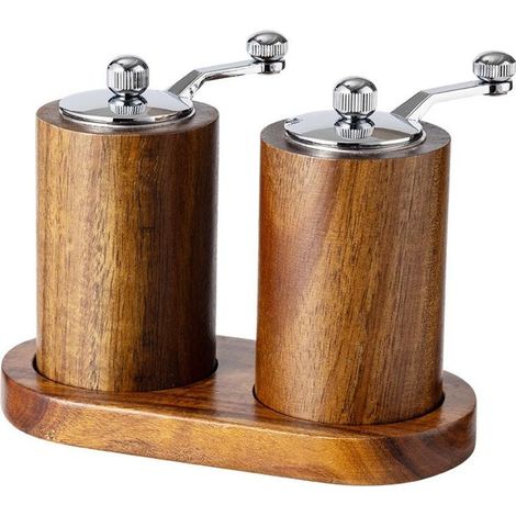 2 moulins à poivre manuels vintage avec base en bois d'acacia, cuisine (1/4)