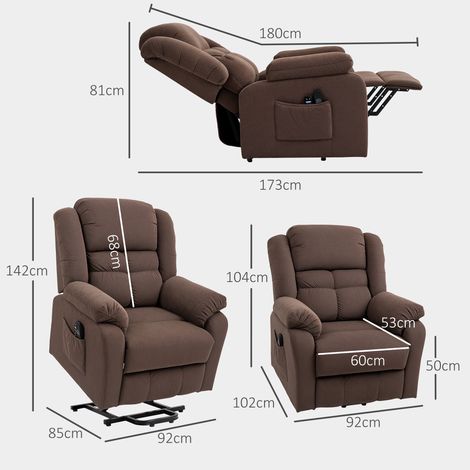 Fauteuil électrique releveur inclinable avec massage et chauffage, chaise TV à ressorts ensachés, poche latérale et télécommande, couleur brun foncé (1/5)
