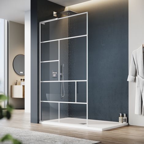 SONNI Duschwand Walk-in Dusche Weiß Duschabtrennung mit Edelstahl Stabilisator 6MM NANO Glas Doppelseitige Nanobeschichtung 120X200cm (1/5)