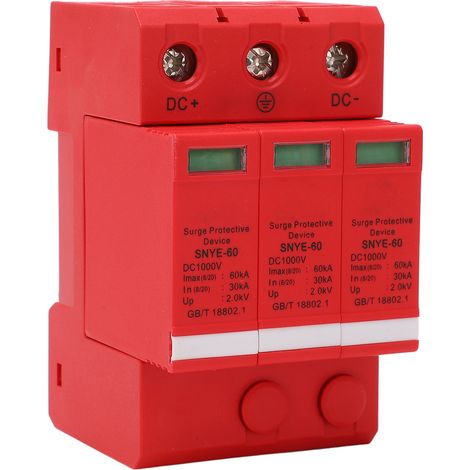 DC1000V 60KA Photovoltaik-Überspannungsableiter, 3P Schutz-Leistungsschalter, Verteilerkasten, orange-rote Anschlüsse. (1/5)