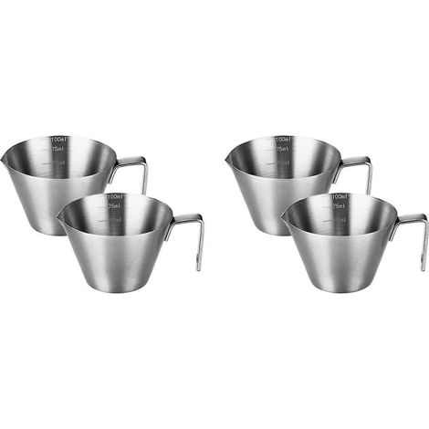 Lot de 4 tasses à expresso avec anse, accessoires en acier inoxydable, tasse doseuse en métal avec bec verseur et graduation, 100 ml (1/5)
