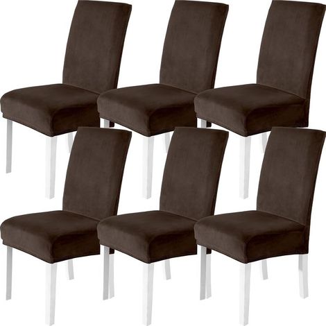 Housses de chaise élastiques - Lot de 6 - Marron café - Universelles - Accessoires pour chaises élastiques (1/5)