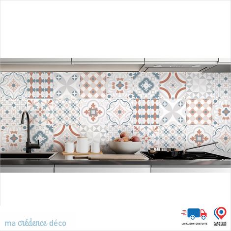 Crédence : Carreaux ciment colorés - Couleur Rouge beige - Alu composite - 60 - 120 (1/3)