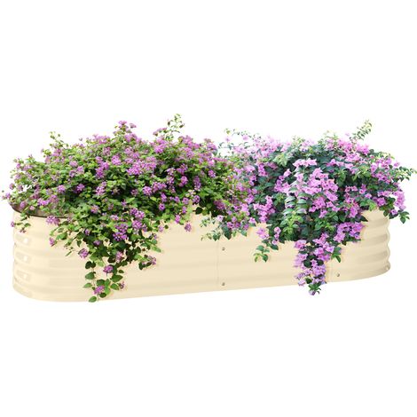 Outsunny Galvanised Raised Garden Bed Planter Box with Safety Edging White (1/5)