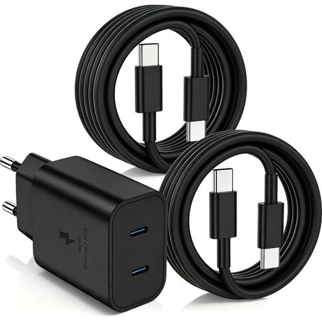 45W Chargeur 2 Port USB C Charge Rapide pour Galaxy S26 S25 Ultra/S24/S23/S22/S21/S20/S20+/Note 20/10/9/8/A73/A58/A56 5g et 2M/2M Câble,Adaptateur Type C Mural Alimentation Prise (1/5)