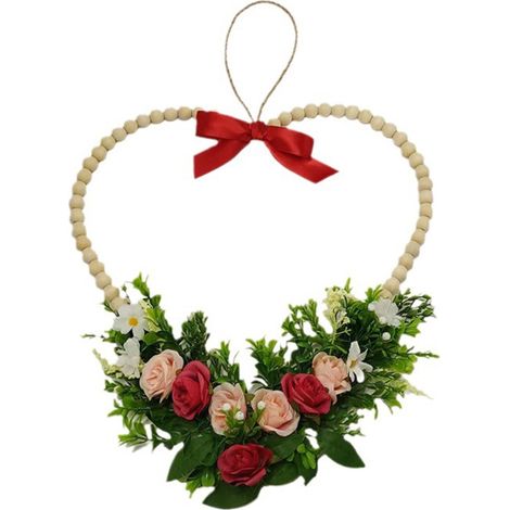 Guirlande Florale - Guirlande de Roses Artificielles avec Perles en Bois - Décor Intérieur et Extérieur pour Porte, Fenêtre, Mur - 1 Pièce (1/5)