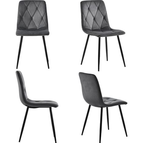 Lot de 4 chaises de salle à manger en velours gris avec dossier et pieds en métal, fauteuils rembourrés au motif chevrons pour cuisine, salon ou bureau CHICFURN (1/5)