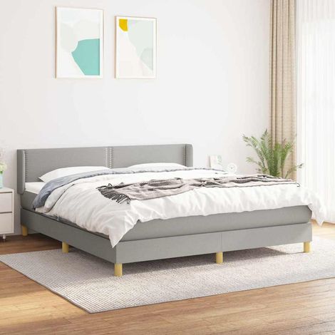 vidaXL Sommier à lattes de lit avec matelas Gris clair 180x200cm Tissu (1/5)