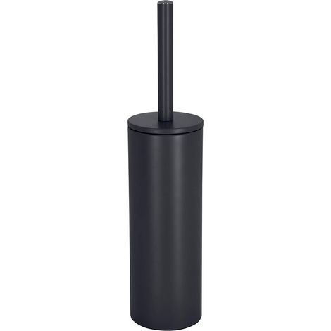 Brosse WC avec Support Acier - Modèle Akira - tête Interchangeable et d'un Pot en Acier Solide - avec Récipient hygiénique - Brosse Toilette fermée - à Poser - Noir Mat - 40 x 9.5 x 9.5 cm (1/5)