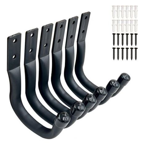 ALLIANDISLot de 6 Crochets en Forme de J Robustes pour Rangement de Garage, Support Velo Mural Crochet, Outils électriques Crochet Mural, Capacité de charge 25 kg (1/5)