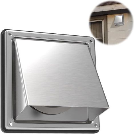Hotte carrée (acier inoxydable 304, 100 mm), hotte d'évacuation murale extérieure pour sèche-linge avec clapet anti-retour en caoutchouc pour usage domestique. (1/5)