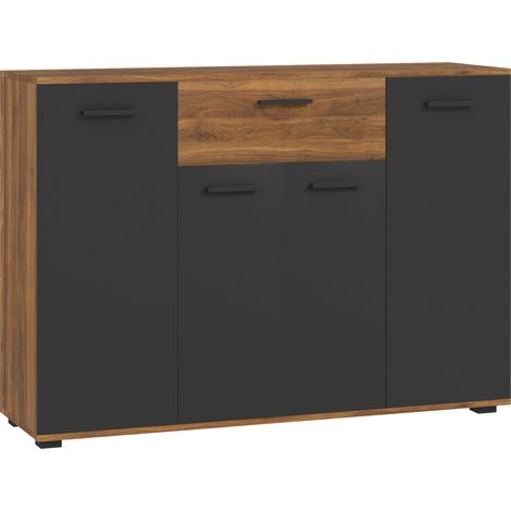 Buffet salon meuble de rangement avec 4 placards tiroirs et étagères réglables marron noir (1/5)