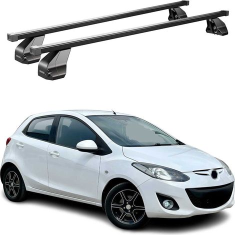 OMAC Dachträger Querträger Stahl für Mazda2 mk2 2007-2014 – Abschließbar – City-Crash-getestet – DIN 75302:2019 – ISO/PAS 11154:2006 – Max. 75 kg Schwarz (1/5)