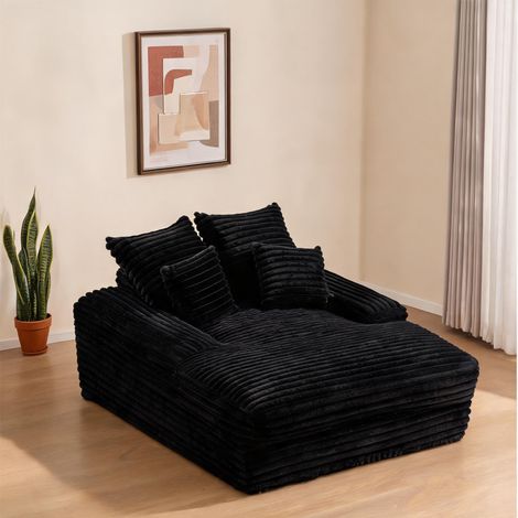 Méridienne en velours côtelé noir avec 4 coussins 175 cm en foam (1/5)