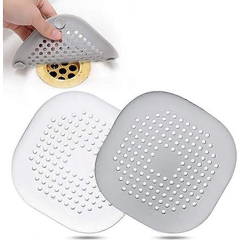 Extensions de cheveux, couvercle de bonde de douche carré, bouchons de cheveux en silicone avec ventouses, lot de 2 (gris + blanc) (1/5)