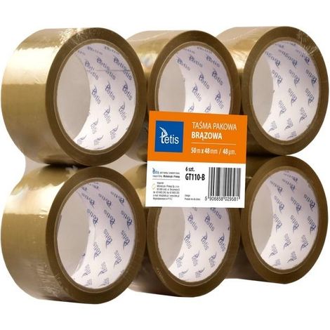 Tetis Braunes Packband 48 mm x 50 m – 6 Rollen – stark und haltbar